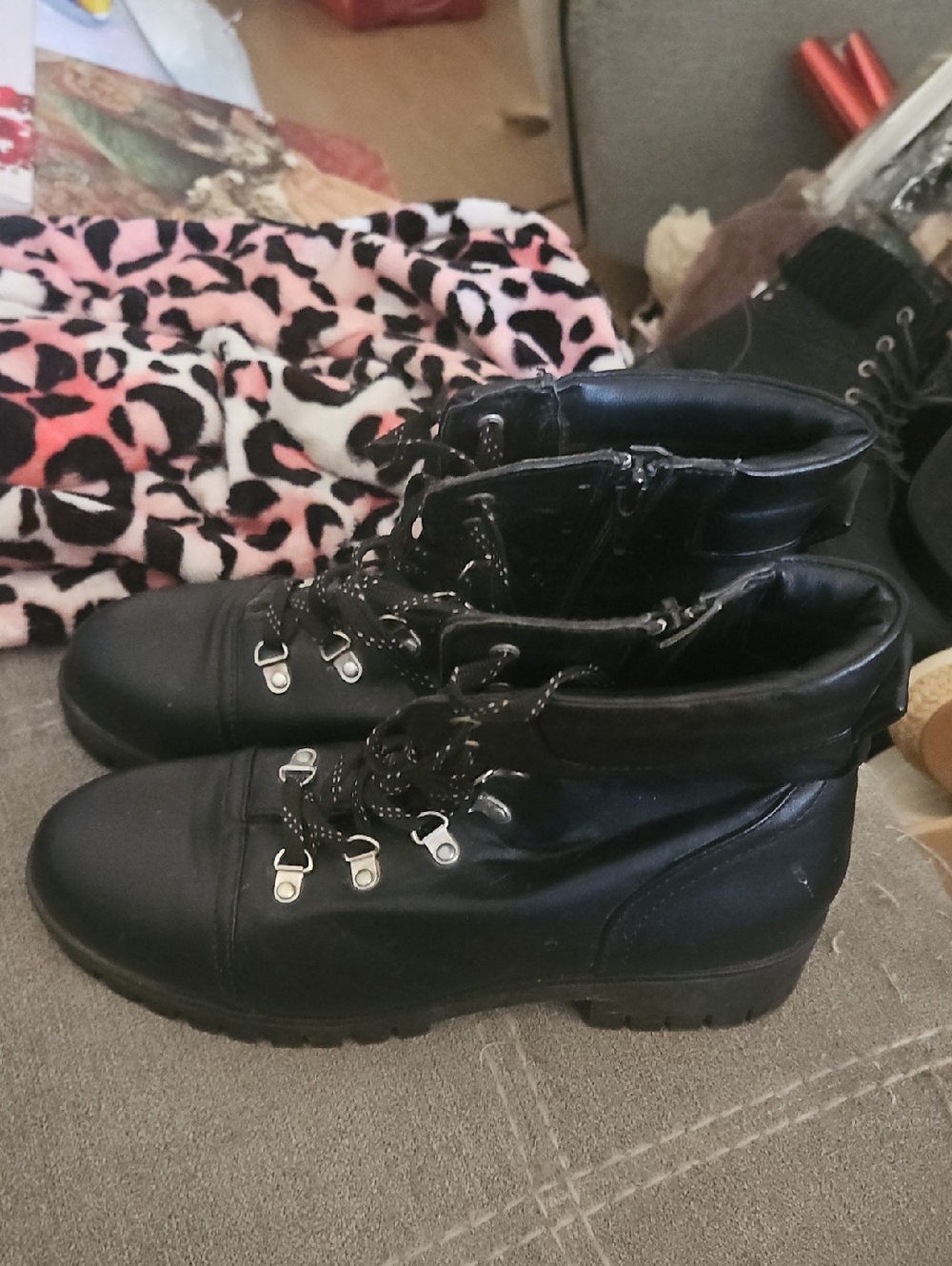 Wild Diva Black Lace-Up Ankle Boots with Side Zipper